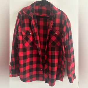 Red and Black Buffalo Plaid Button-Up Shirt Jacket